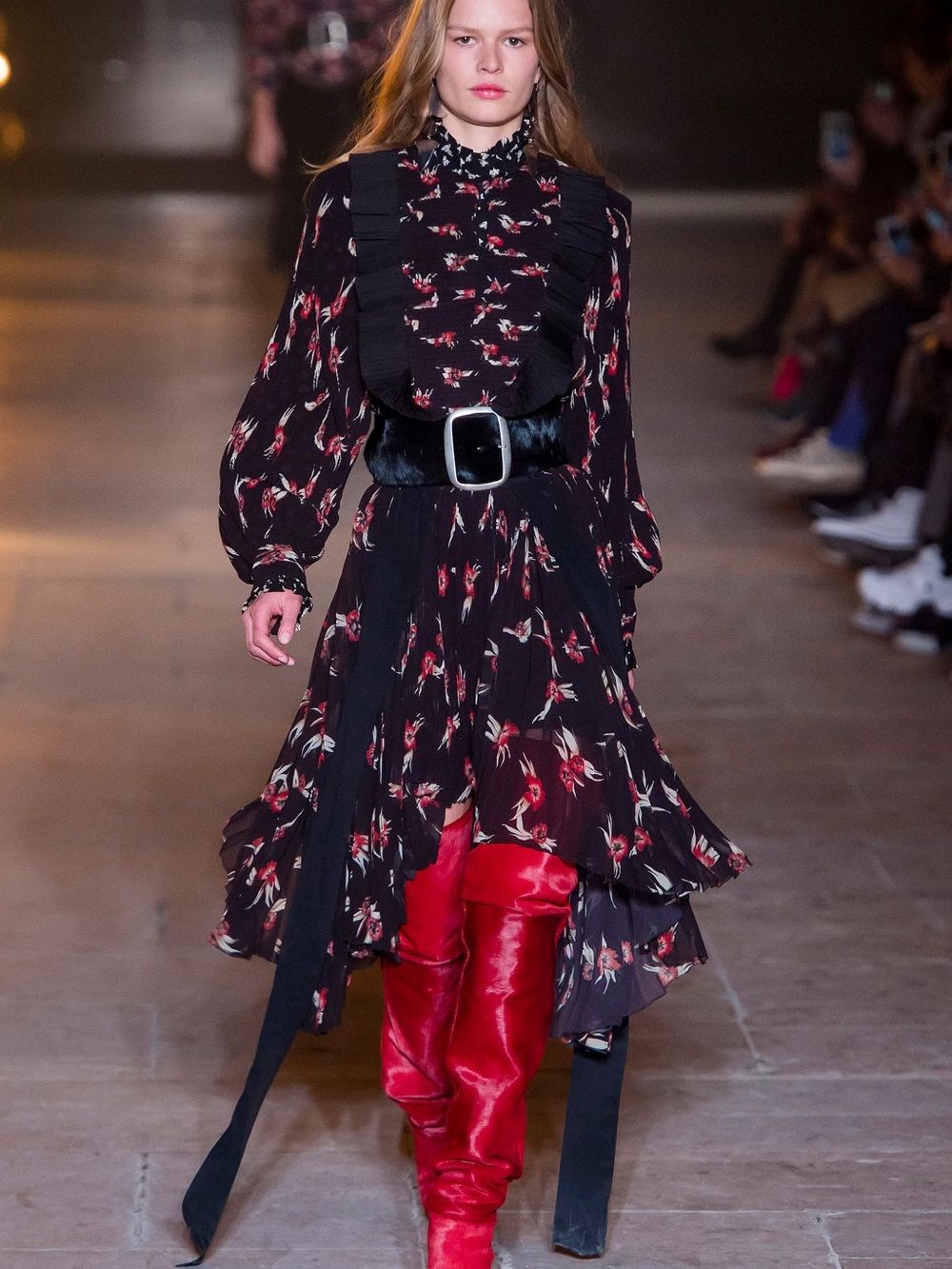 Isabel Marant Runway Floral Tie-Neck Ruffle Blouse